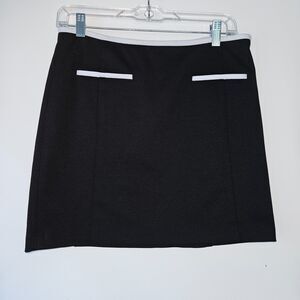 Black with White Accents Mini Skirt Stretchy Side Zipper Medium